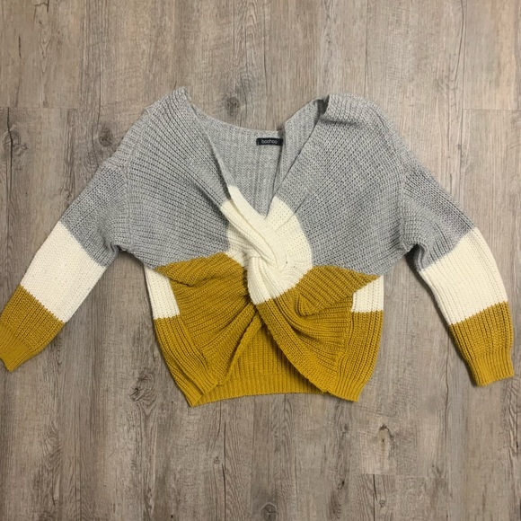 Boohoo Colour Block Front Knot Sweater - Picture 3 of 4